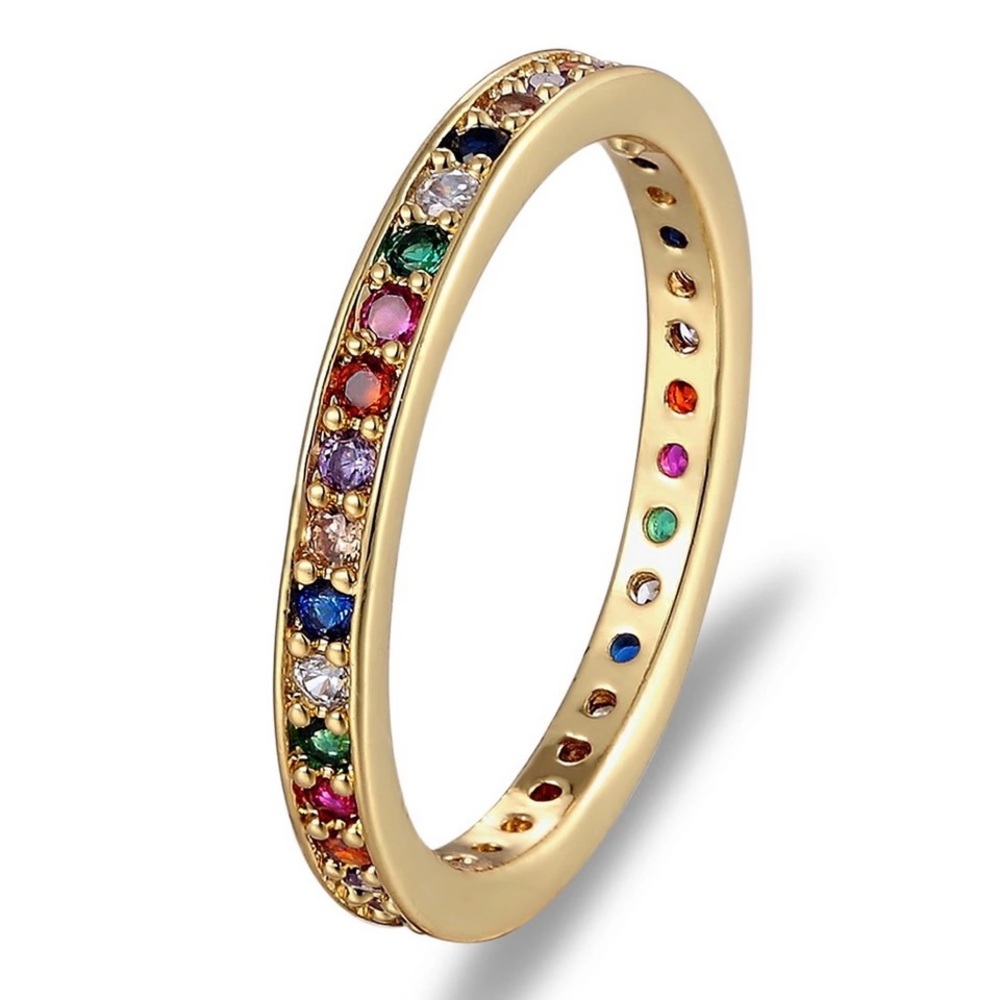 Thin Australian Crystal Rainbow Eternity Ring...